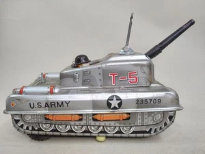 Rare Vintage Tin Plate Litho US Army T-5 Tank Battery Operated WORKING - Picture 1 of 10