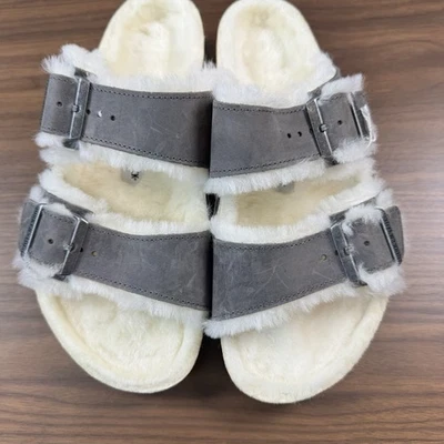 Birkenstock Arizona Lammfell Grau Wildleder Leder Sandalen Eu41 265 L10 M8 - Bild 1 von 4