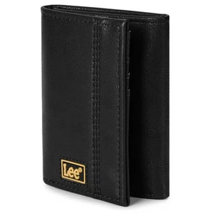 Lee Men’s Trifold Wallet, Pebble Grain Leather Wallet with Flip ID Window - Picture 1 of 8