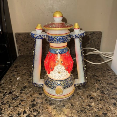 Indian Marble Lamp Decorative Rajasthani Hand painted  - Image 1 of 4