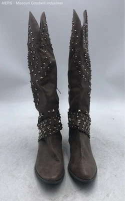 女士棕色铆钉西部牛仔靴 s - 美国 8.5 — 第 1/4 张图片