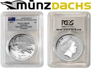 $ 1 Dollar Saltwater Crocodile Graham PCGS MS70 1 oz .999 Silver Australia 2014 - Picture 1 of 1