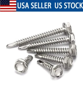 Hex Washer Head Self Drilling Sheet Metal Tek Screws Stainless Steel 10-100Pcs - Picture 1 of 10