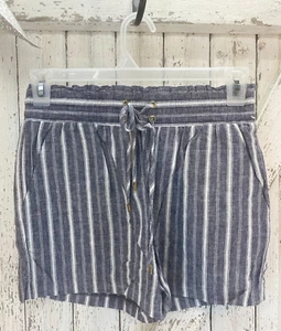 Pantalones Cortos Para Mujer Michael Kors Azul Rayas Pull On Frente Plano Lino Talla S - Imagen 1 de 4