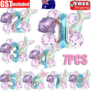 Rainbow 1st 2nd 3rd 4th Little Mermaid Foil Balloons Party Decorations Birthday - Picture 1 of 13