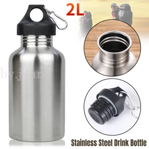 2000ml Stainless Steel Large Mouth Water Drink Big Bottle Kettle Cycling Sport - Picture 1 of 11