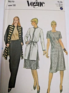 Vogue 8070 Duster Coat Sheath Dress Top Pants Sewing Pattern Ladies 12 UC VTG - Picture 1 of 9