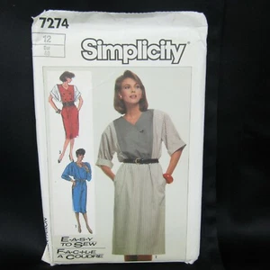 Simplicity Pattern 7274 Dolman Sleeve Pullover Dress Sz 12 Uncut Easy Vtg 1986 - Picture 1 of 2