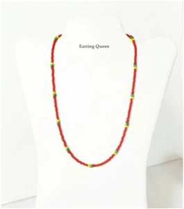 Men Red African Seed Bead Necklace Unisex Necklace 19 inch necklace - Picture 1 of 4