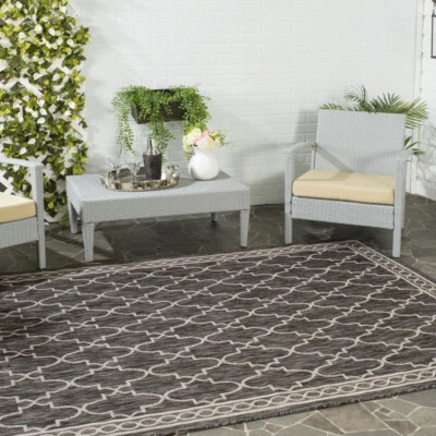 SAFAVIEH Outdoor CY8871-36621 Courtyard Black / Beige Rug - Image 1 of 4