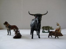 Vintage Metal Farmyard Cow, Calf, Pigs, Dog & Maid possibly Britains