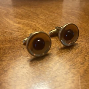 Vintage Kreisler Quality Cuff Link 12K Gold Filled Round with Red Glass - Picture 1 of 4