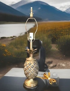 Vintage Brass & Glass Pineapple Table Portable Lamp 25.5” - Works! No Shade - Picture 1 of 9