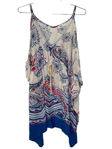 Glam Paisley Cold Shoulder Mini Dress Size Medium Drawstring Waist Floral Hippie - Picture 1 of 4