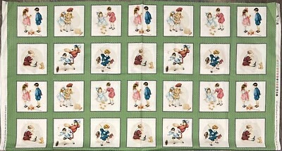 Bessie Pease Vintage Children Cotton Fabric Panel 28 Blocks Quilting Treasures - Image 1 of 2