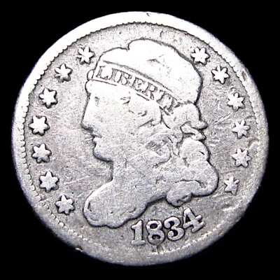 Media moneda de diez centavos de plata busto tapado 1834 ---- Bonita moneda ---- #003T Foto 1 de 2