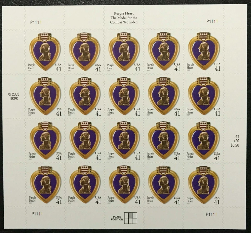 Scott #4164 Purple Heart 41¢ Sheet sheet of 20 Mint Never Hinged - Perfect!!! - Image 1 of 1