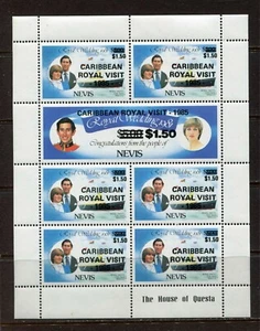 NEVIS 1985, CARIBBEAN ROYAL VISIT OVERPRINT, SHEET CONT. Sc 453 X 6,454 X 1,MNH - Picture 1 of 1