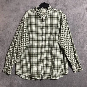 LL Bean Linen Blend Shirt Green Long Sleeve Plaid Trim Fit Size XLT Tall Mens - Picture 1 of 10