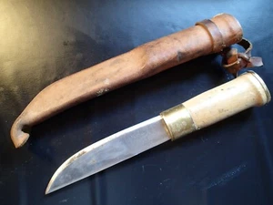 LARGE VINTAGE KNIFE PUUKKO with LEATHER SHEATH FINLAND FINNISH - Picture 1 of 10