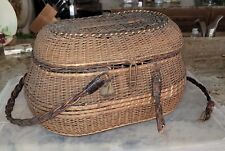 Antique 1800s Woven Wicker Sewing Basket Primitive w/ Providence attached