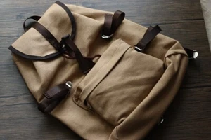 ITOHOSUE Handcrafted Khaki French Linen Classic Vintage Backpack - Picture 1 of 17