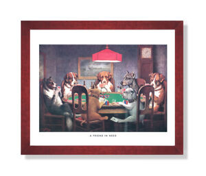 Dogs Playing Poker At Table #1 Wall Picture Cherry Framed Art Print