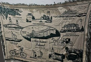 We Love Country Mackinac Island Michigan Green & White Cotton Throw 46"x71" - Picture 1 of 12