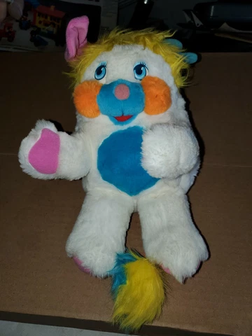 Vintage Mattel POPPLES 1986 Puffball White Blue Nose Yellow Orange Plush 12” Cover
