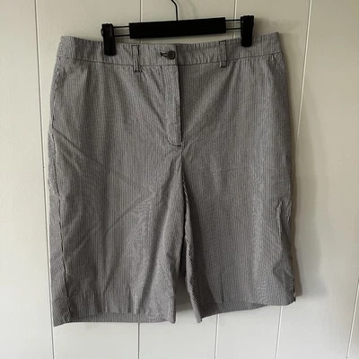 Anne Klein Sport Shorts Size 14 Bermuda Stretch Black White Striped Stretchy - Image 1 of 4