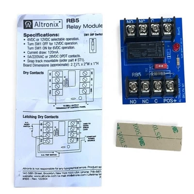 ALTRONIX RB5 Relay Module 6VDC or 12VDC operation DPDT Contacts - Image 1 of 3