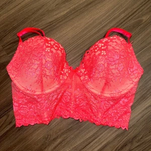 Victoria's Secret Lace Longline Bra Push Up Hot Pink Lingerie 34D NEW with tags - Picture 1 of 7