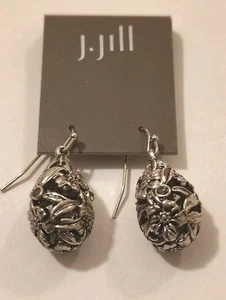 J.Jill Silver Earrings Amulet Lucky Charm Flower Spiral Tribal Ethnic Boho Art - Picture 1 of 3