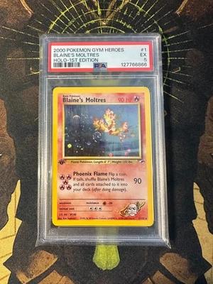 Pokemon Blaine's Moltres 1/132 Gym Heroes 1st Edition SWIRL Holo Vintage PSA 5 - Image 1 of 2