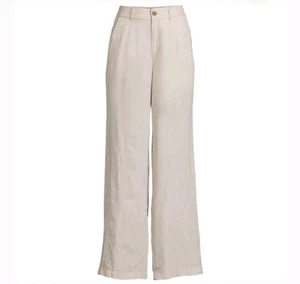 Lands End Womens Beige High Rise Wide Leg 100% Linen Pleated Pants |18P| (NIP) - Picture 1 of 4