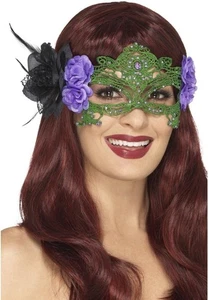 Embroidered Lace Filigree Witch Eyemask With Roses Ladies Fancy Dress Accessory - Picture 1 of 4