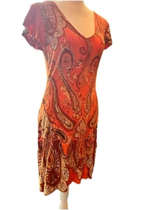 Dereon, Vintage Y2K 2000s, Orange Paisley Print Mini Dress, Size Medium - Picture 1 of 10