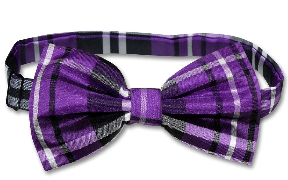 Pajarita Vesuvio Napoli púrpura negro blanco color diseño a cuadros para hombre Foto 1 de 1