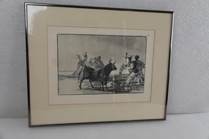 RADIERUNG AQUATINTA DRUCK VON FRANCISCO GOYA SPANIERN JAGEN STIERE ZU PFERD - Bild 1 von 13