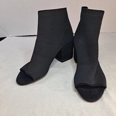 Botín Croft Eileen Fisher Negro Tejido Elástico Punta Abierta Gamuza Tacón Talla 10 Foto 1 de 4