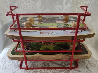 Organizador de Rompecabezas Estante de Almacenamiento Rojo con 2 Bandejas de Perilla Grande de Madera Rompecabezas Foto 1 de 4