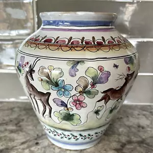 Coimbra Portugal Conimbriga Keramik handbemalt Hirsch Vogel Tier Vase 8" - Bild 1 von 15