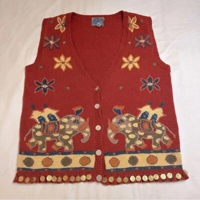 Vintage Cambridge Elephant Intarsia Linen Cotton Coin Sweater Vest Large - Image 1 of 4
