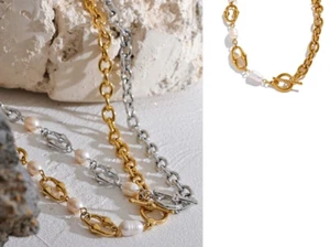 Jewellery Set Necklace Bracelet for Women Beaded Pearls Silver Gold Plated Chain - Picture 1 of 23