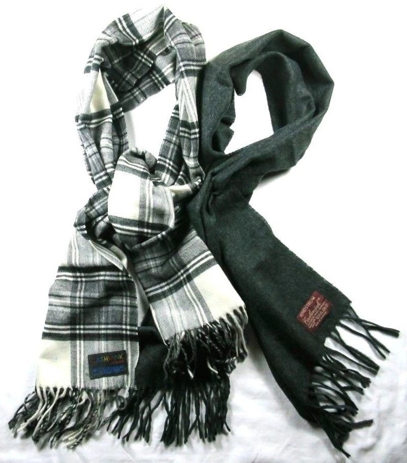 Juego de 2 bufandas Cashmink Nordstrom acrílico negro gris blanco a cuadros flecos lisos  Foto 1 de 4