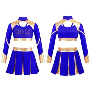Kids Girls Dance Outfits Cutout Cheerleading Stage Performance Crop Top Outfit - Picture 1 of 49