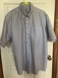 Men’s L.L. Bean Sky Blue White Pin Stripe Short Sleeve 17.5 REG Traditional Fit  - Picture 1 of 13