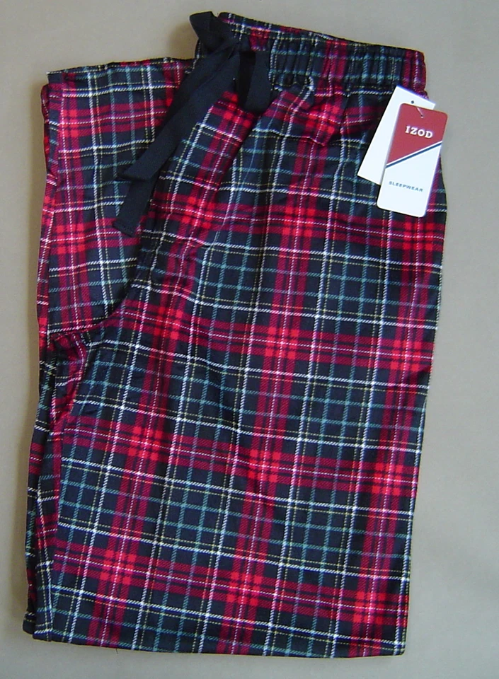 NOVO COM ETIQUETAS US$ 38 IZOD Masculino M PIJAMA DE LÃ SEDOSA FOSCA Calça de Dormir Oxford Xadrez Vermelho - Imagem 1 de 1
