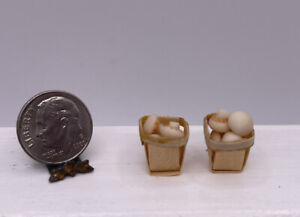 Vintage Artisan Mushrooms In Wood Baskets Kitchen Food Dollhouse Miniature 1:12