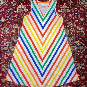 Vtg Y2K Granada rainbow chevron stripe tunic kaftan dress cover up one sz Pride - Picture 1 of 4